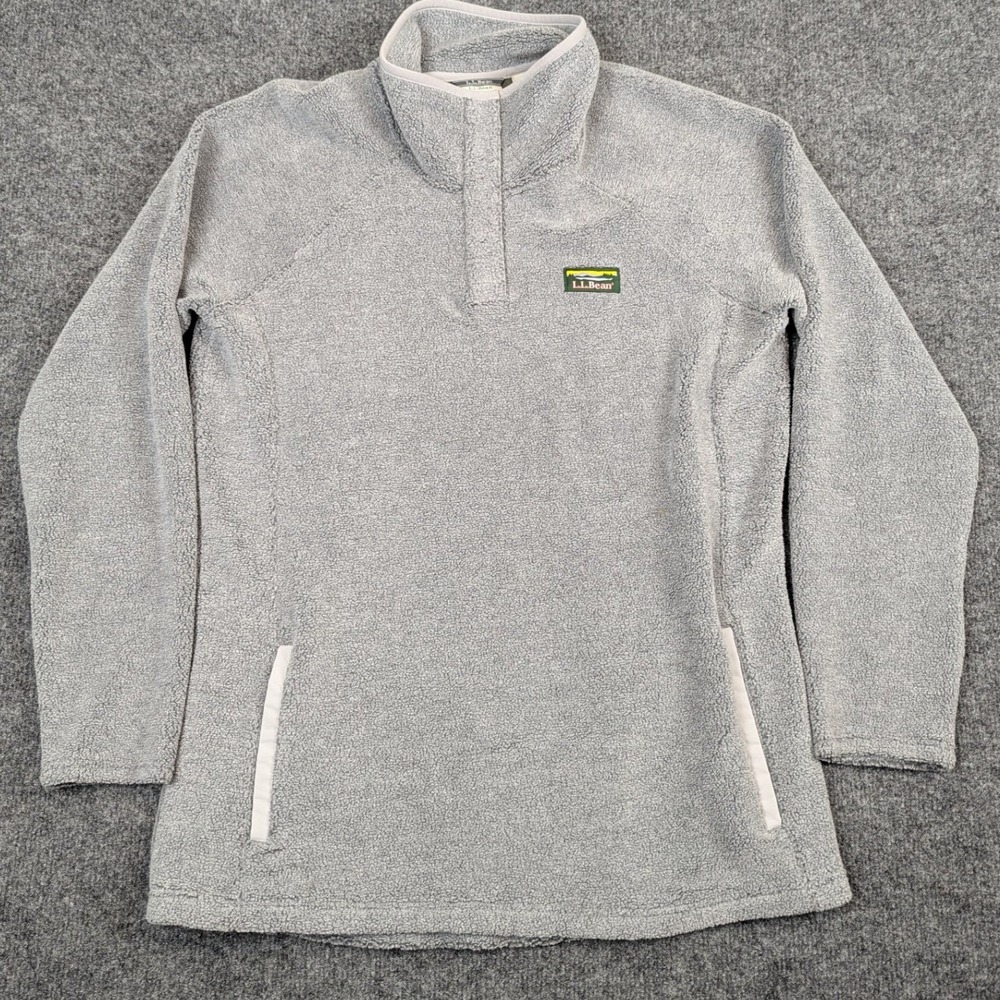 LL Bean Womens Gray Fleece Snap Neck Pullover‎ Sweatshirt Size Large 518489